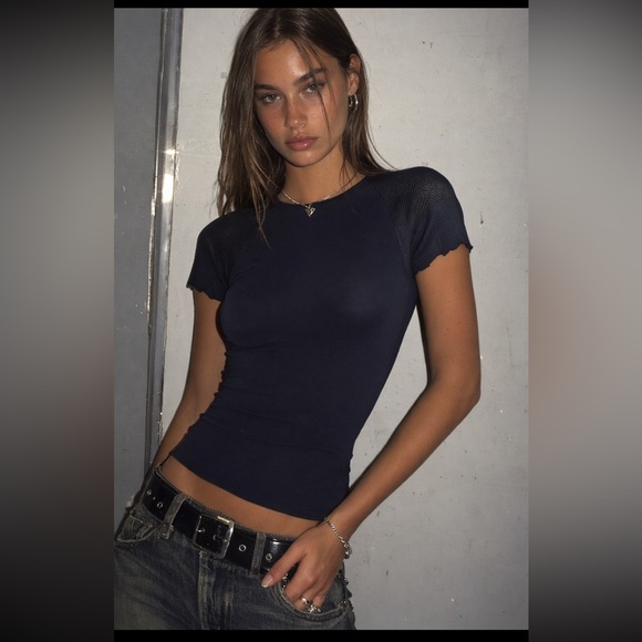 Prada Tops - Prada Girocollo Jersey Intero Short Sleeve Top | Size S | Dark Blue / Black